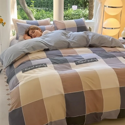 Fille dort avec housse de couette 220x240 carrés bruns