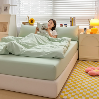 fille-avec-drap-housse-vert-180x200-coton