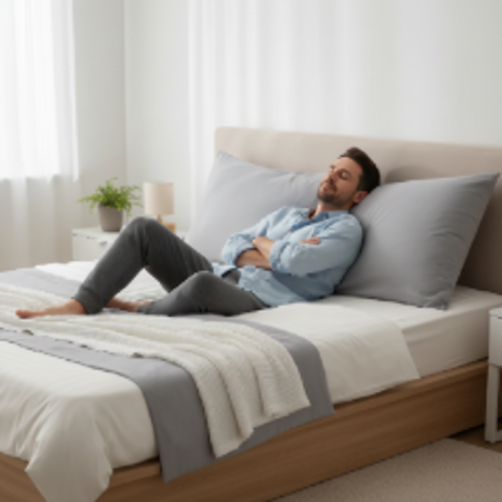 homme avec taie d'oreiller 2 pieces gris