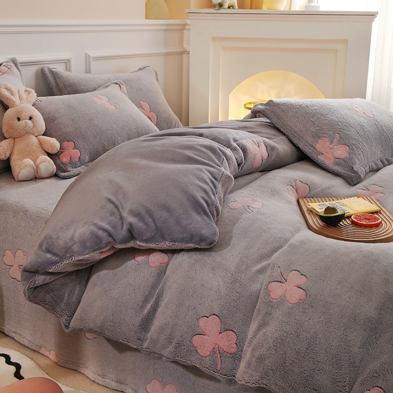 housse de couette 140x200 gris avec fleurs