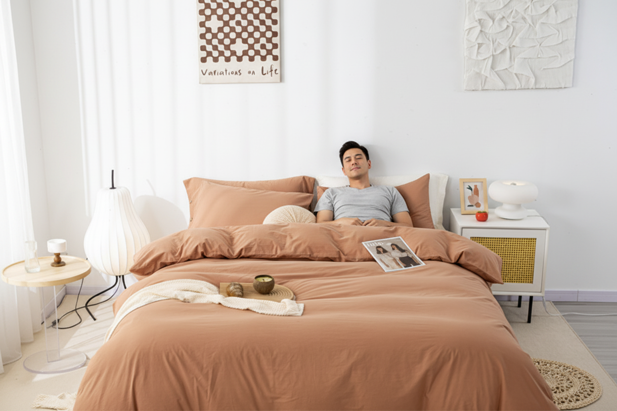 housse de couette 260x240 marron avec homme