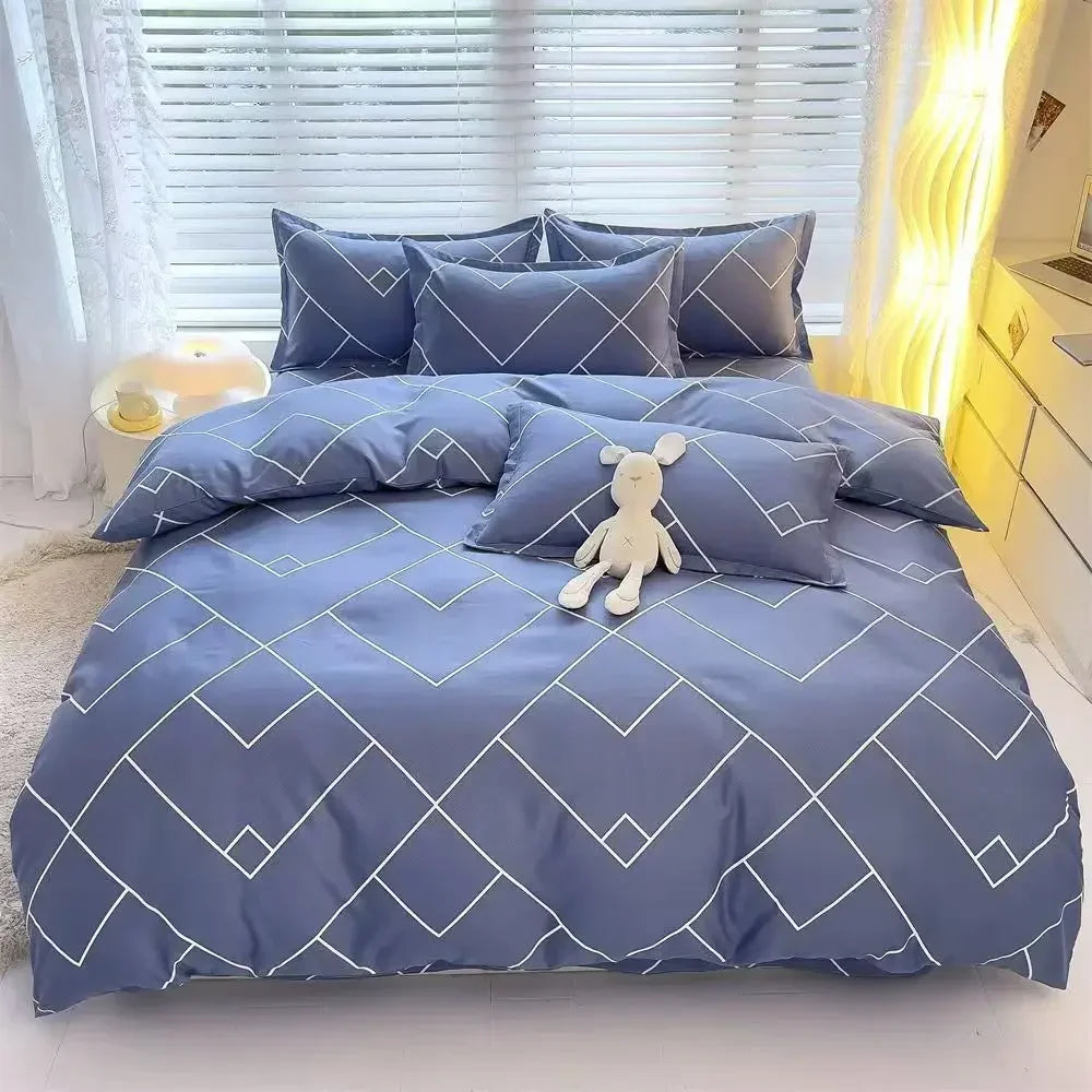 lit avec couette 140x200 bleu